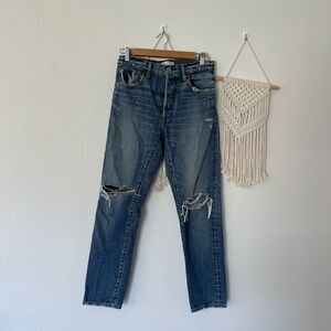 Moussy Straight Leg Distressed Jeans Button Fly